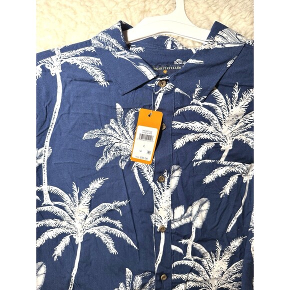 Margaritaville Casual Button Down Collared Men's Shirt Insignia Blue Palm Sz L - Picture 3 of 3